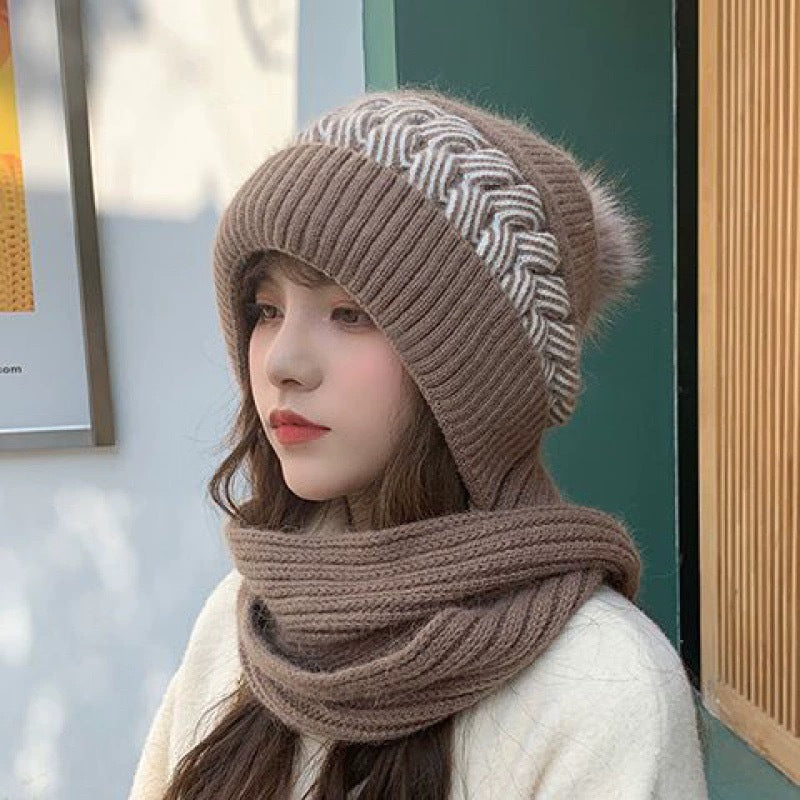 Hat Women's Autumn and Winter Velvet Scarf Ear Protection Warm Hat Outdoor Riding Hat Neck Protection Winter Hat Knitted Hat Wool Hat