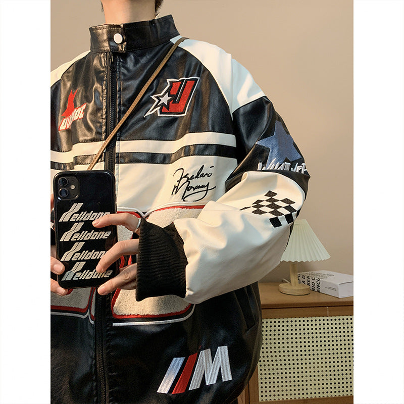 American Style Jacket Coat Men's Spring and Autumn Street Aviator Biker Suit hiphop Trendy Brand Loose plus size Plutton Handsome Top