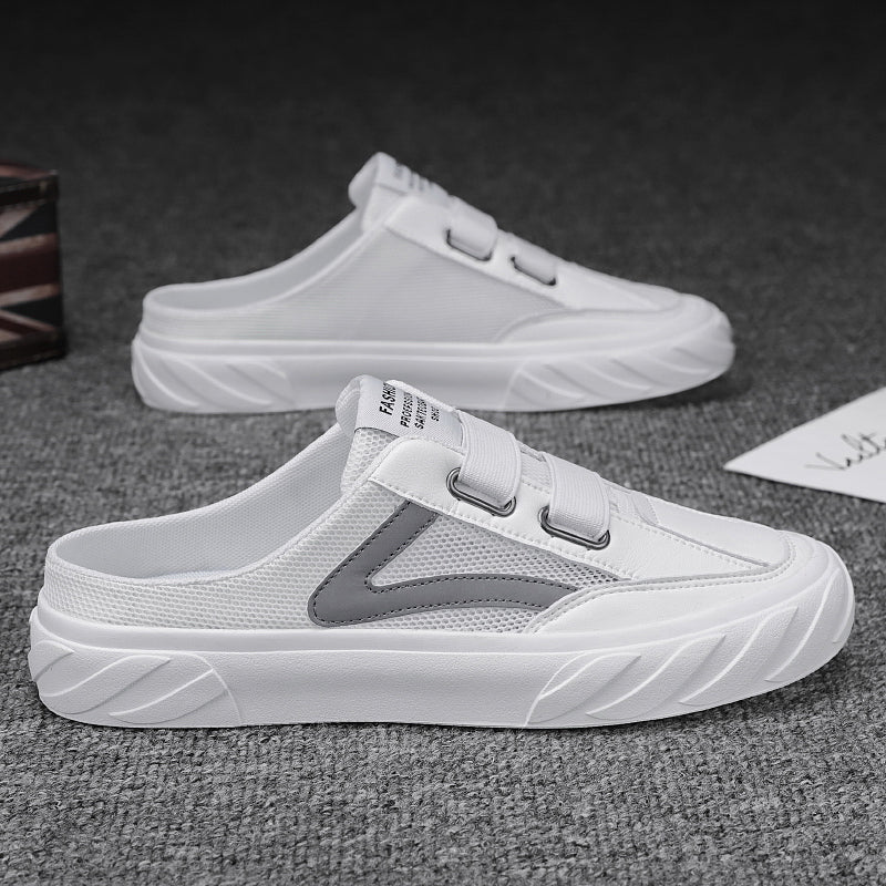 Canvas Shoes Men's Half-Slip Summer Mesh Breathable Trendy Casual Thin Toe-Toe Heelless Lazy Slip-On Trendy Shoes