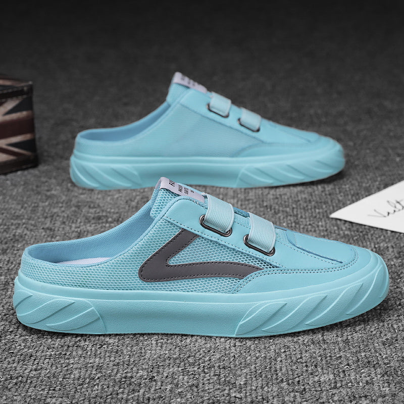 Canvas Shoes Men's Half-Slip Summer Mesh Breathable Trendy Casual Thin Toe-Toe Heelless Lazy Slip-On Trendy Shoes