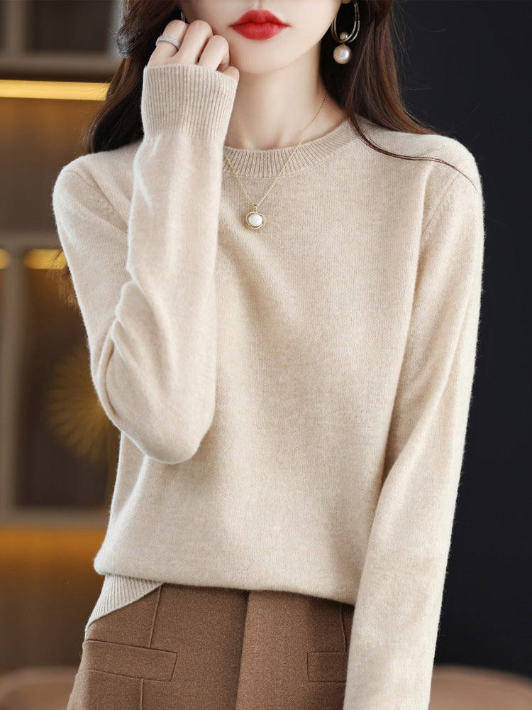 New Autumn and Winter Round Neck Knitwear Women's Pullover Knitwear Pure Color Long-Sleeved Women's Thin Inner Wear Outer Bottoming Shirt Korea