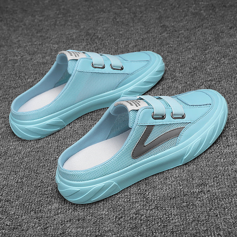 Canvas Shoes Men's Half-Slip Summer Mesh Breathable Trendy Casual Thin Toe-Toe Heelless Lazy Slip-On Trendy Shoes