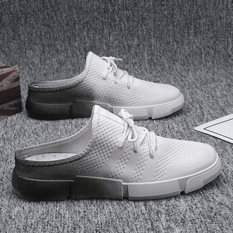 Canvas Shoes Men's Half-Slip Summer Mesh Breathable Trendy Casual Thin Toe-Toe Heelless Lazy Slip-On Trendy Shoes