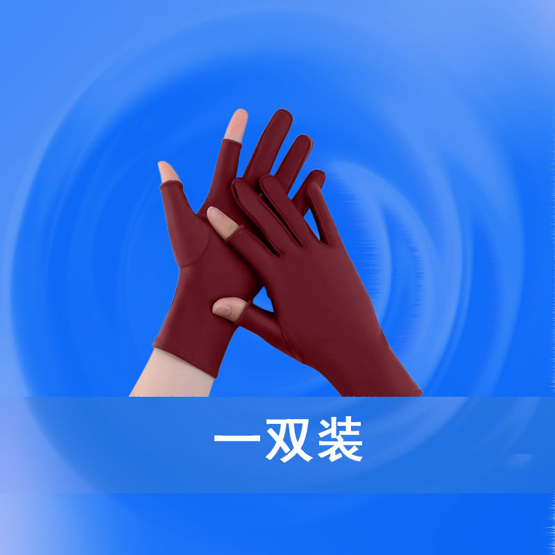 Half-Finger Gloves, High-End, Simple, Cycling and Driving, Touch Screen, Men's Loose Ice Silk Sunscreen, Two-Finger Women's Summer Manicure