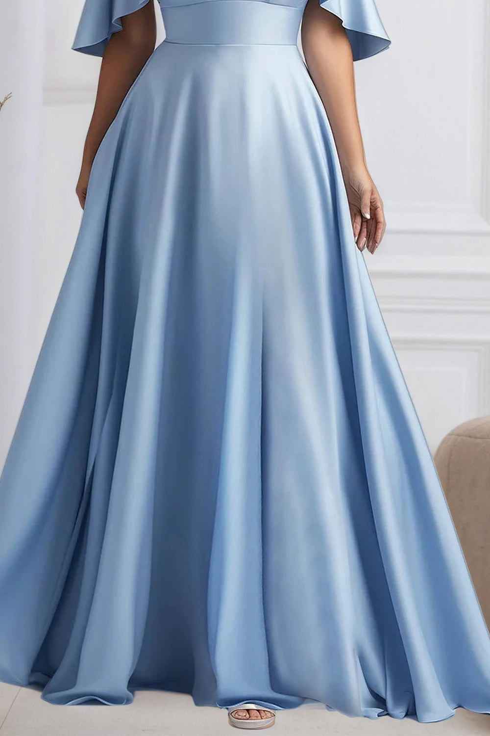 Off Shoulder Elegant Evening Plus Size Dress Chiffon Pleated A-Line Drop Sleeve Sexy V-Neck Summer Wedding Guest Maxi Dress