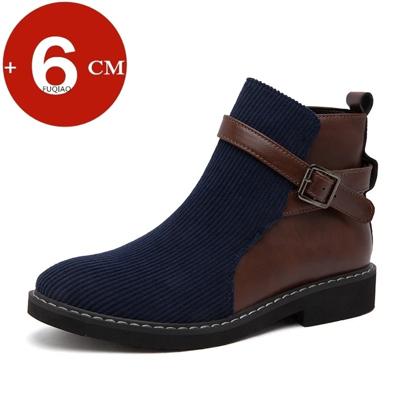 big size Men elevator Chelsea Boots 6CM Height Increase Boots Fashion comfortable Ankle Boots Casual Slip-on Winter Shoes