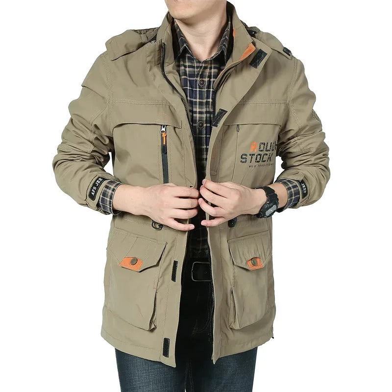 Factory Direct Men's Jacket Casual Autumn/Winter Outdoor Plus Size Medium Length Waterproof Breathable Windbreaker