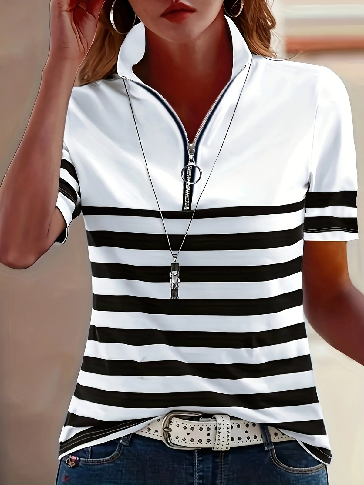 2025 Plus Size New Round Neck Striped T-Shirts For Women In Europe And America For Spring And Summer