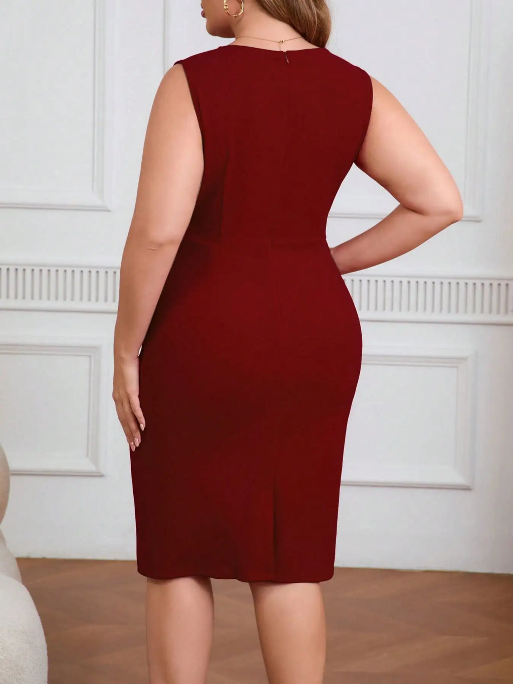 Plus Size Dress Women Ruched Crew Neck Sleeveless Solid Color Bodycon Sheath Cocktail Party Dress S-5XL Vestidos