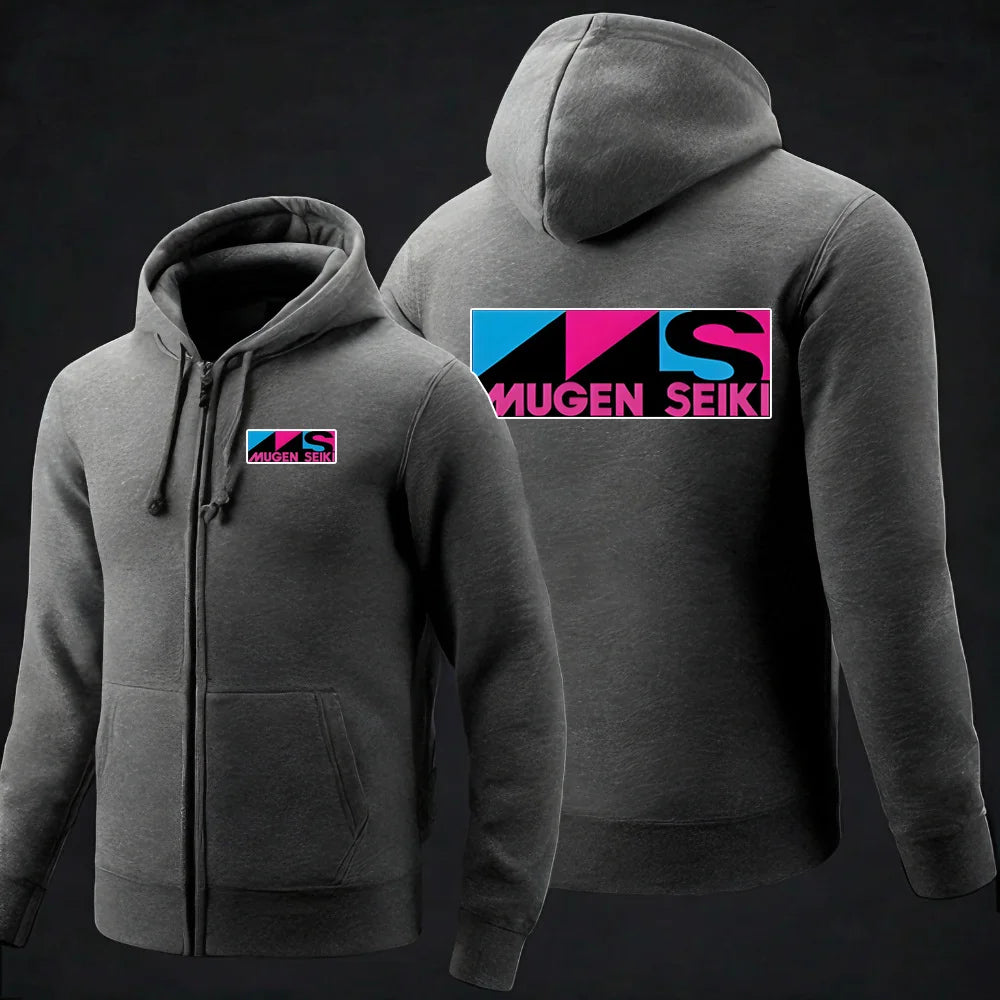 2025 Solid Color Hoodie Spring and Autumn Comfortable Jacket Men's Mugen Seiki Logo Printed Casual Hoodie Zipper Hoodie
