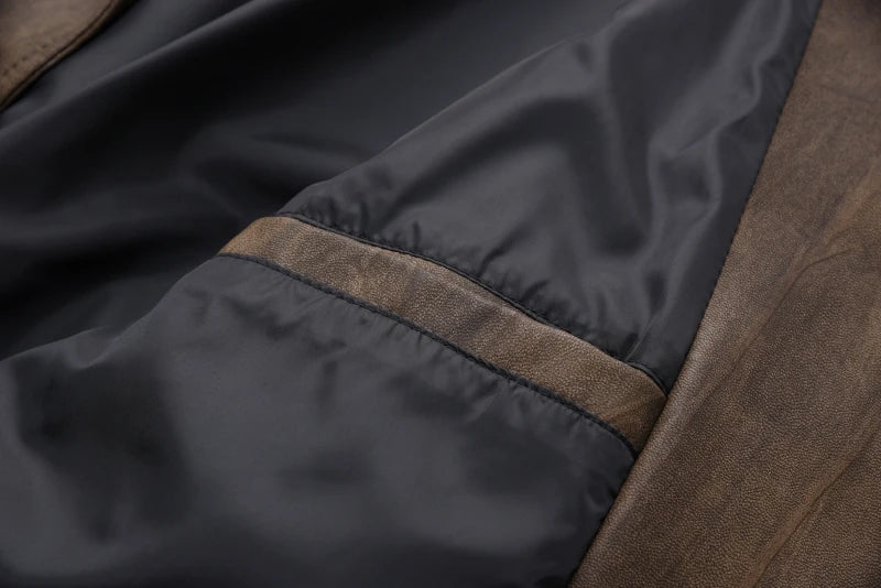Mid-Length Leather Jacket Man Fashion Turndown Collar Outdoor Camping Windproof Coat Casual Daily Style Autumn Winter Clothing