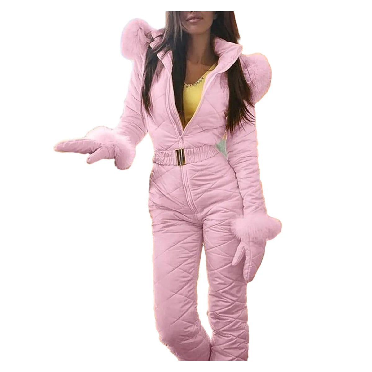 Plus Size Winter Snowboard Jumpsuit Winter Outdoor Women's Hooded Windproof Waterproof Ski Suit for Snowboarding Hiking Ski