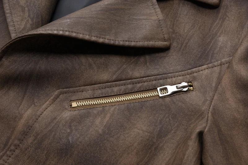 Mid-Length Leather Jacket Man Fashion Turndown Collar Outdoor Camping Windproof Coat Casual Daily Style Autumn Winter Clothing