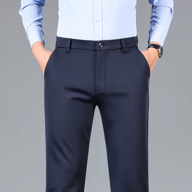 Brand Clothing Summer Thin Suit Pants Men Baggy Straight Business High Waist Work Long Formal Trousers Male Plus Size 40