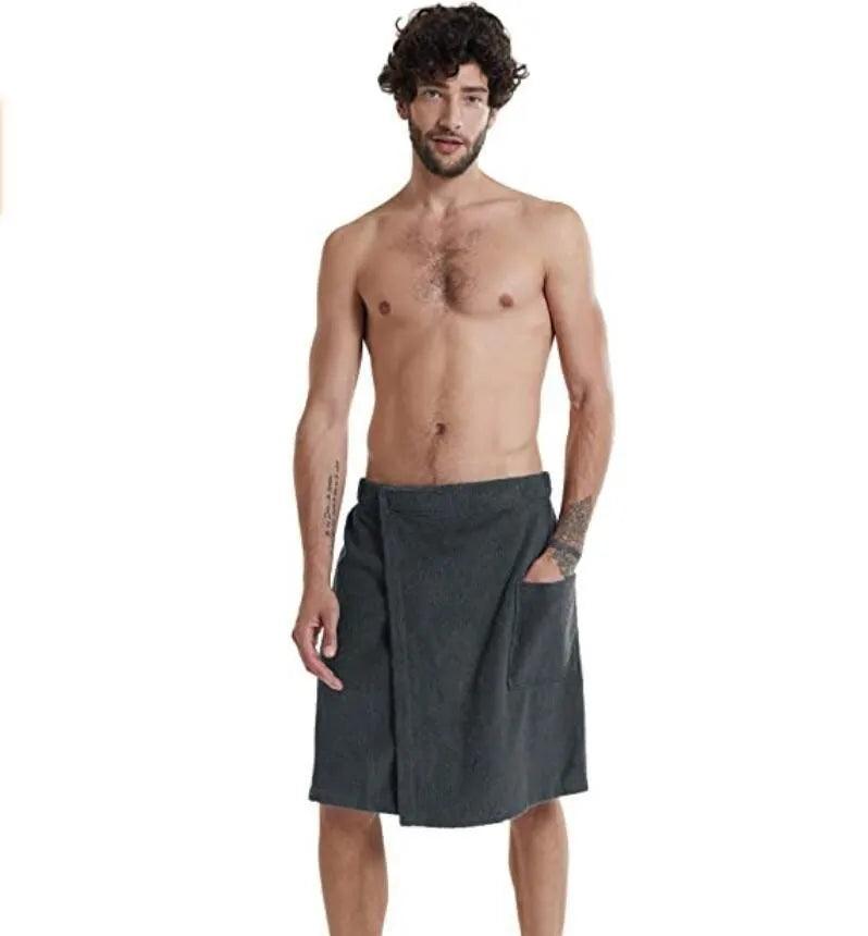 Men's Coral Velvet Bathrobe Solid Color Bath Towel With Velcro Soft And Comfortable Fabric Fit Household And Outings Wear Pyjama