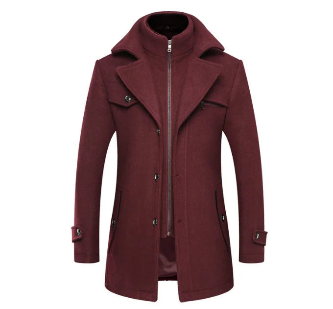 Zipper Coat Windbreak Woolen Overcoat Men Fashion Autumn Winter Wool Trench Coats Fashion Middle Long Jacket Male Double Collar