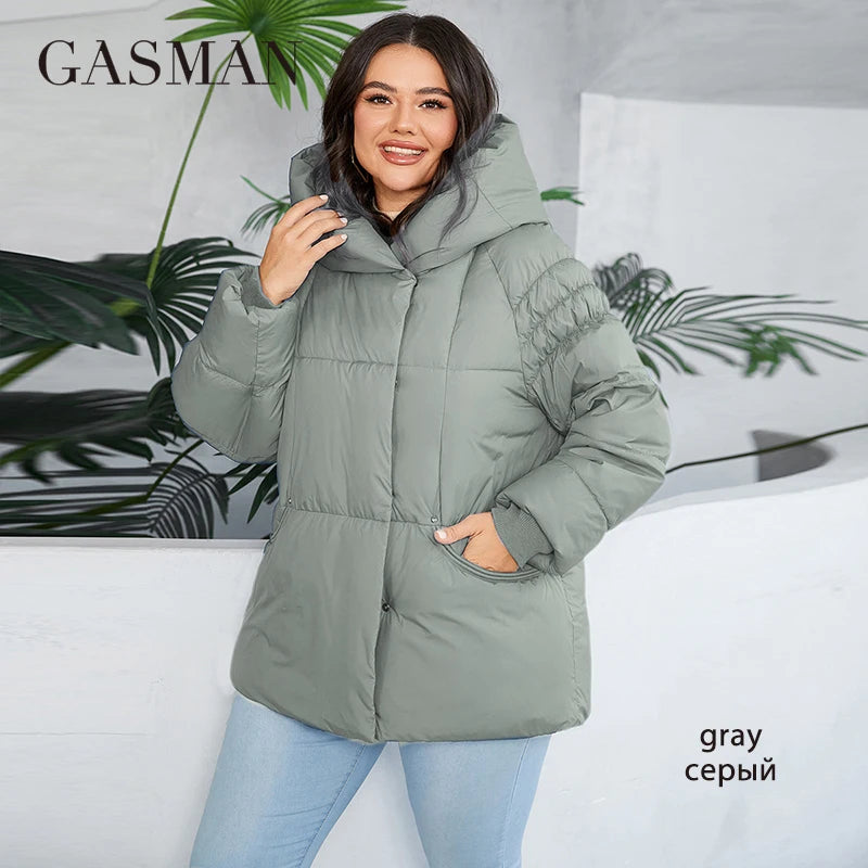 GASMAN 2024 Fashion Down Jacket Women Plus Size Short Casual Hooded Big Pocket Parkas Female multicolor Coat Outwear 88595