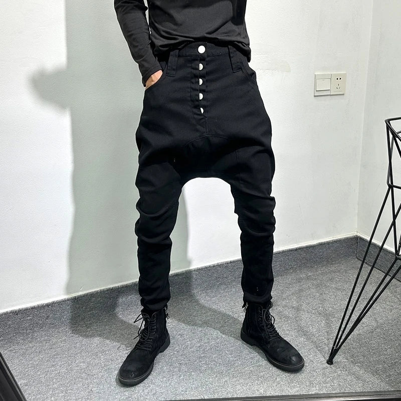 Dark Avant-Garde Techwear Style Black Fashion  Fit Pants Casual Stretch Personality Baggy Pants for Men