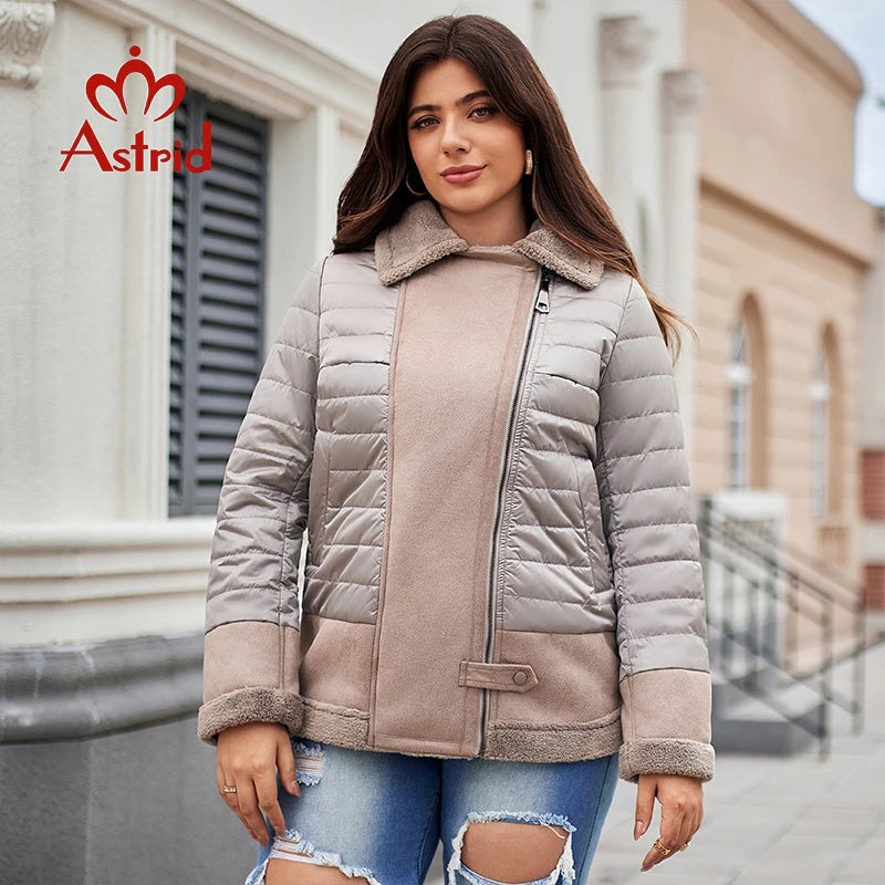 Astrid Autumn Women's Jacket Double-Faced Fur Spliced Design Hooded Warm Down Coats Demi-Season Parkas Plus Size Outwears 10035