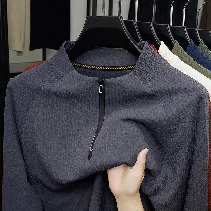 Autumn and Winter Men's Velvet Hoodie Long Sleeve Zipper T-shirt Solid Color Fashion Casual Versatile Top