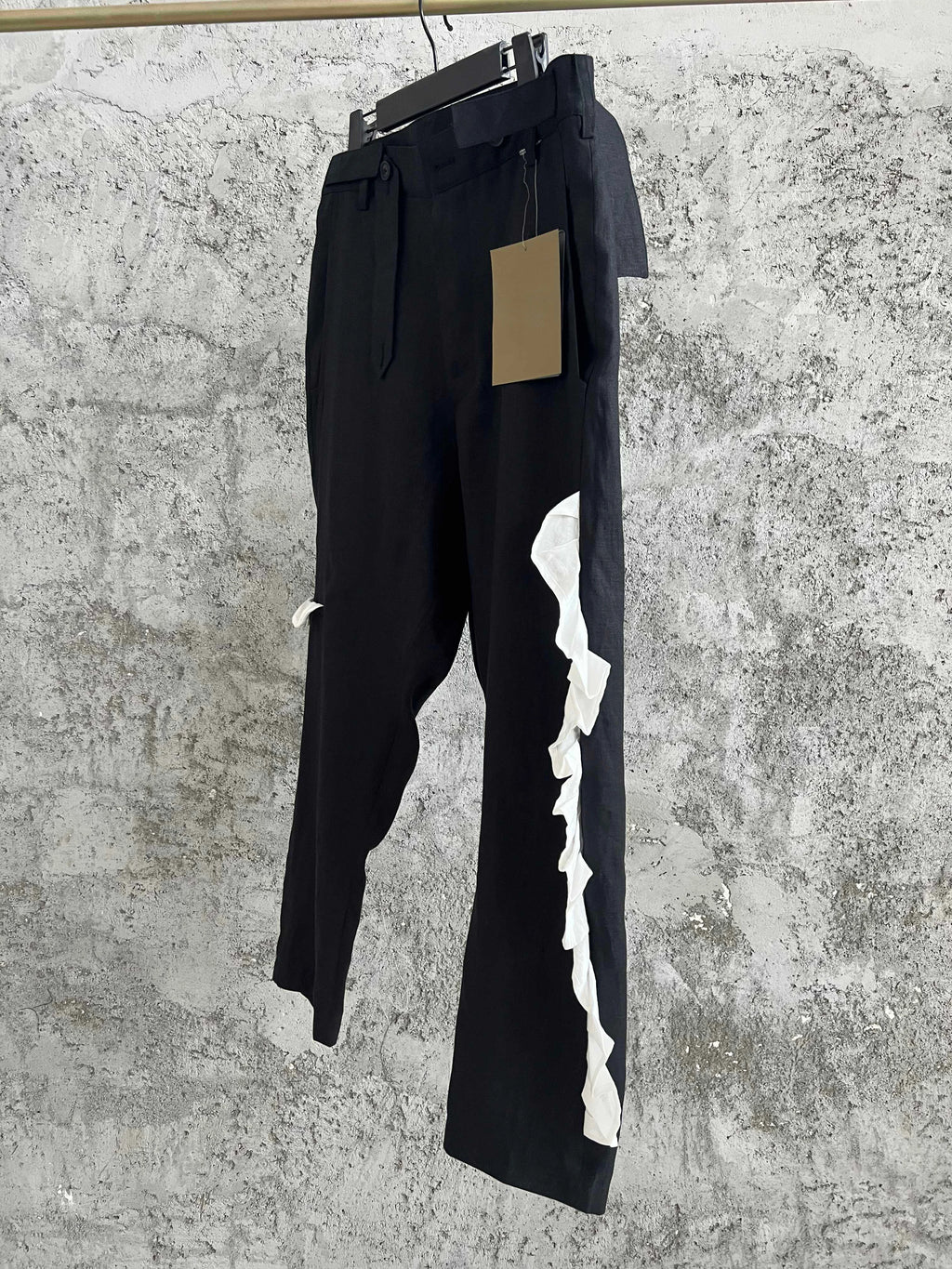 TOP-YAMAMOTO original dark design sense white patchwork linen casual pants asymmetrical loose long pants