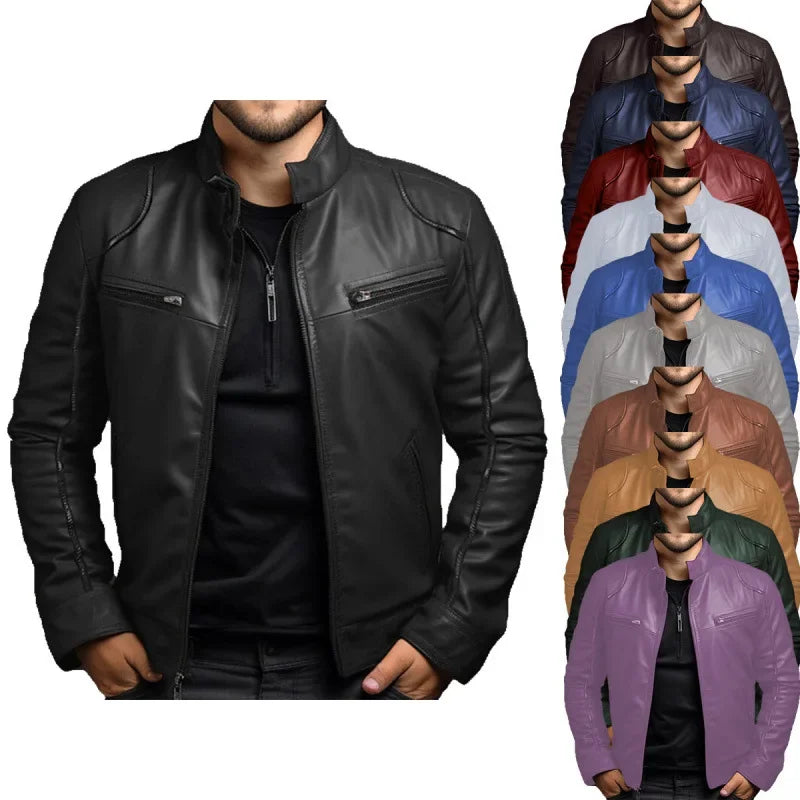 Men's Punk Style PU Leather Jacket Motorcycle Jacket Stand Collar Autumn Winter Fashion Men's Clothing Casual Coats And Jackets