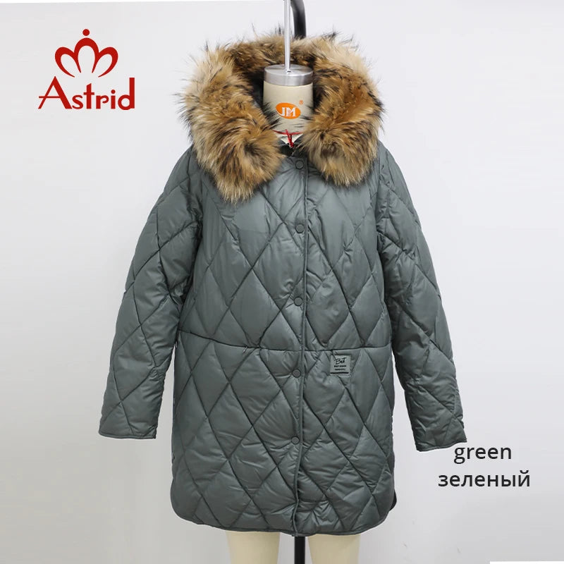 Astrid Women's Winter Jacket 2023 Plus Size Women Parka Long Down Jackets Hooded Diamond Quilted Coat Female Clothing Split Hem