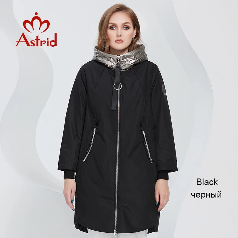 Astrid 2022 Spring coats Women parkas plus size Long warm zipper hooded pockets padded clothing Women's Jacket outerwear AM-9349