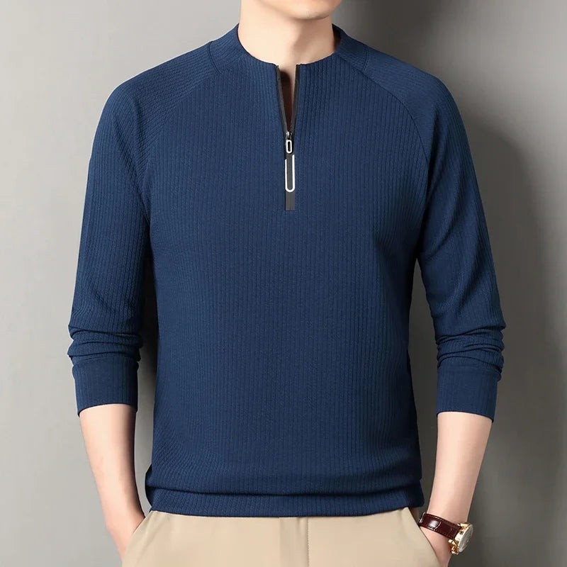 Autumn and Winter Men's Velvet Hoodie Long Sleeve Zipper T-shirt Solid Color Fashion Casual Versatile Top