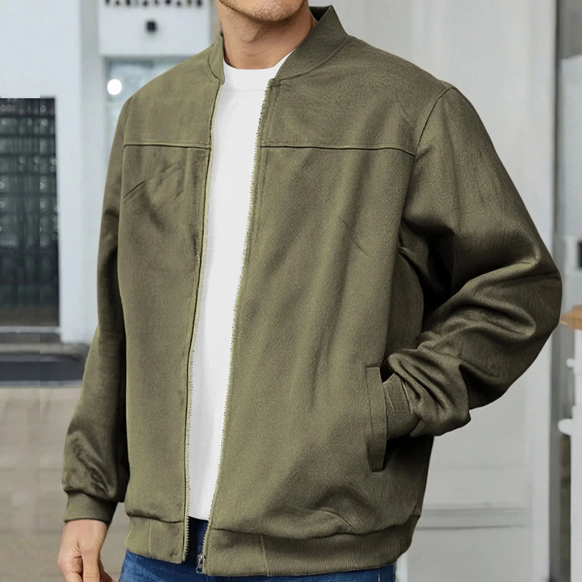 American Style Men's Suede Jacket Zipper Long Sleeve Casual Outerwear Spring Autumn Fashionable Open Cardigan Coat