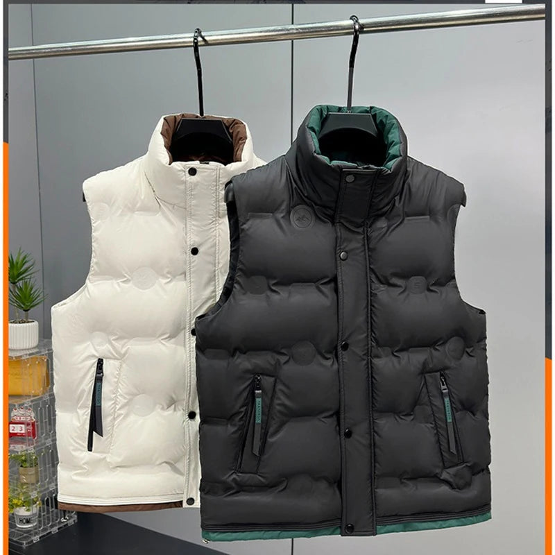 New Men's Stand Collar Vest Solid Color Sleeveless Jacket Autumn Winter Casual Waistcoat Bodywarmer Plus Size Outdoor Wear