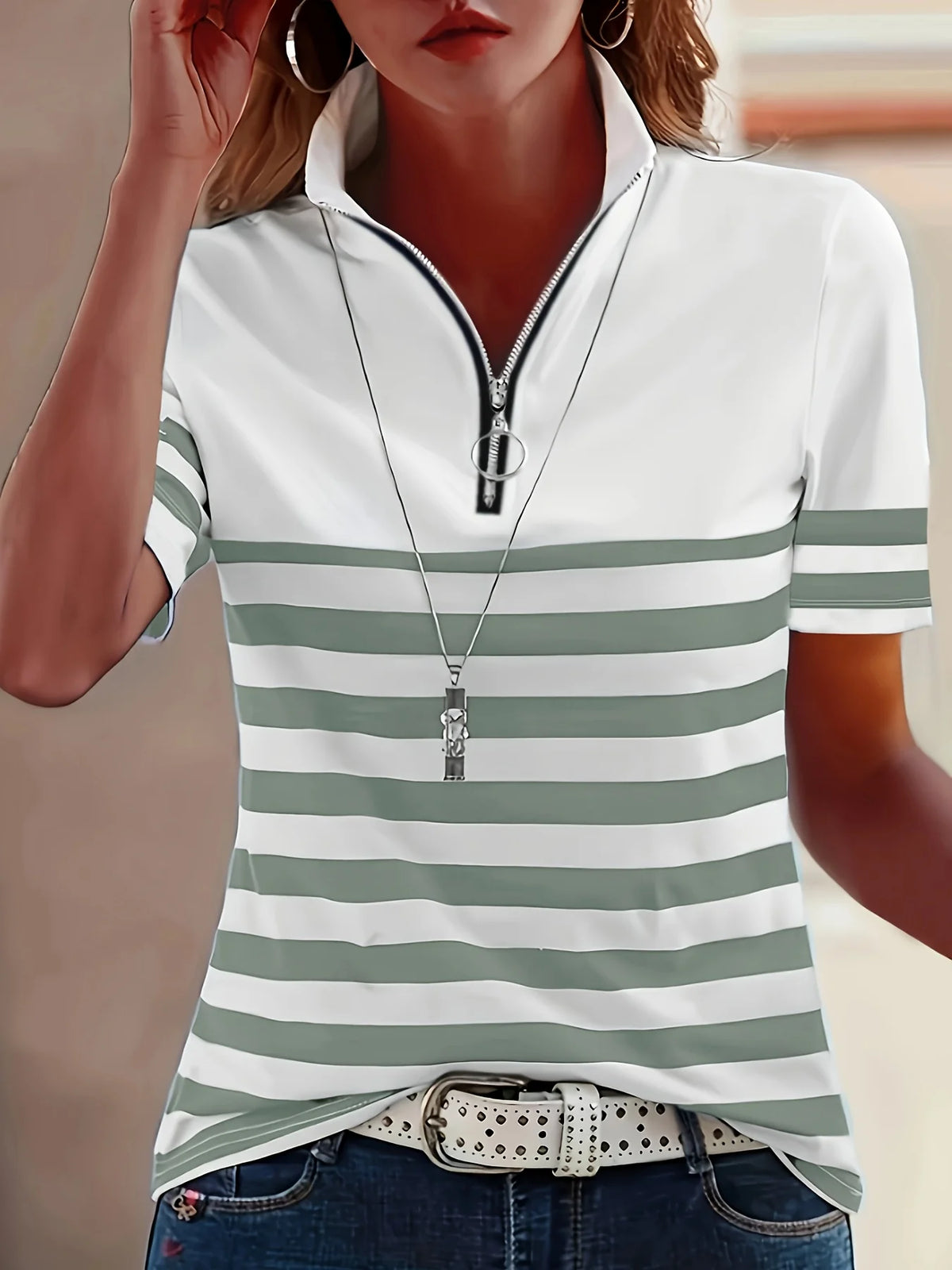 2025 Plus Size New Round Neck Striped T-Shirts For Women In Europe And America For Spring And Summer