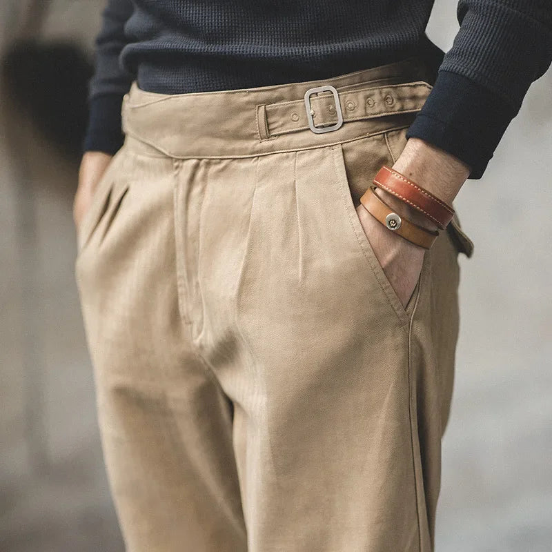 American Vintage Casual Pants for Men, Fashionable High-waisted Straight-leg Double-pleated Trousers in Autumn and Winter S-3XL