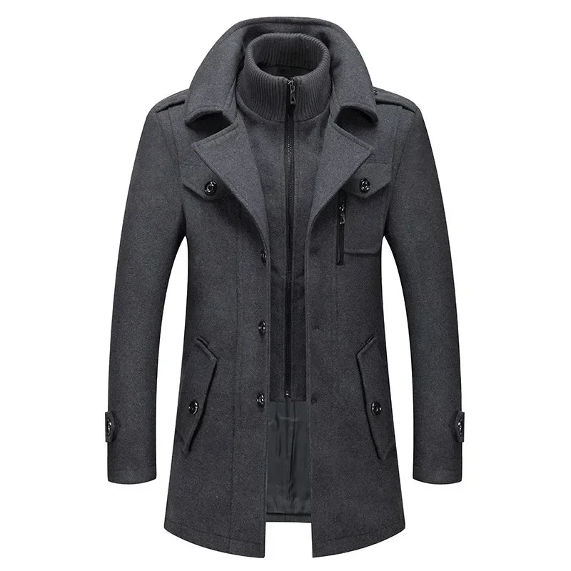 Zipper Coat Windbreak Woolen Overcoat Men Fashion Autumn Winter Wool Trench Coats Fashion Middle Long Jacket Male Double Collar