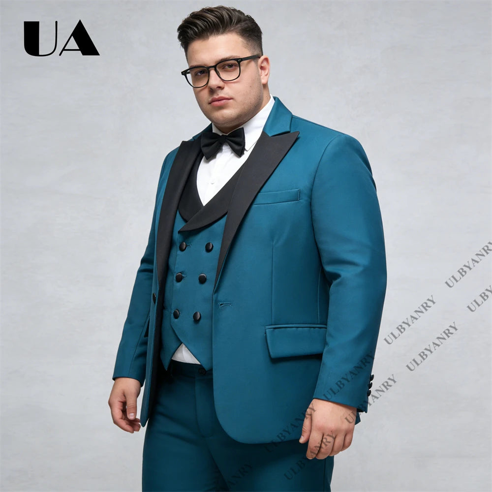 Big Tall Man Suit Set Tailored Fitting Mens Formal Tuxedo Including Jacket Vest Pants XXS-7XL Plus Size Wedding Groom Suits