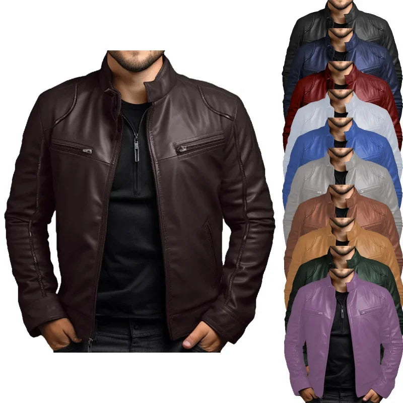 Men's Punk Style PU Leather Jacket Motorcycle Jacket Stand Collar Autumn Winter Fashion Men's Clothing Casual Coats And Jackets