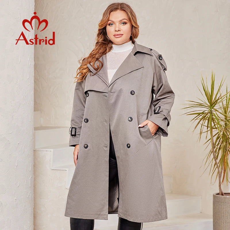 Astrid 2024 Spring Autumn Long Women's Trench Coat Plus Size Windbreaker Double-Breasted Belted Outerwear Overcoat Female Jacket