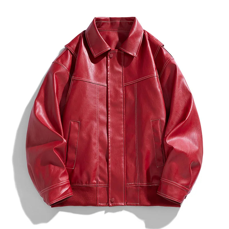 Europe The United States Trend Leather Jacket Spring Autumn New Loose Trend Men's Couple Jacket Lapel Motorcycle Handsome Coats