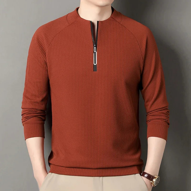 Autumn and Winter Men's Velvet Hoodie Long Sleeve Zipper T-shirt Solid Color Fashion Casual Versatile Top