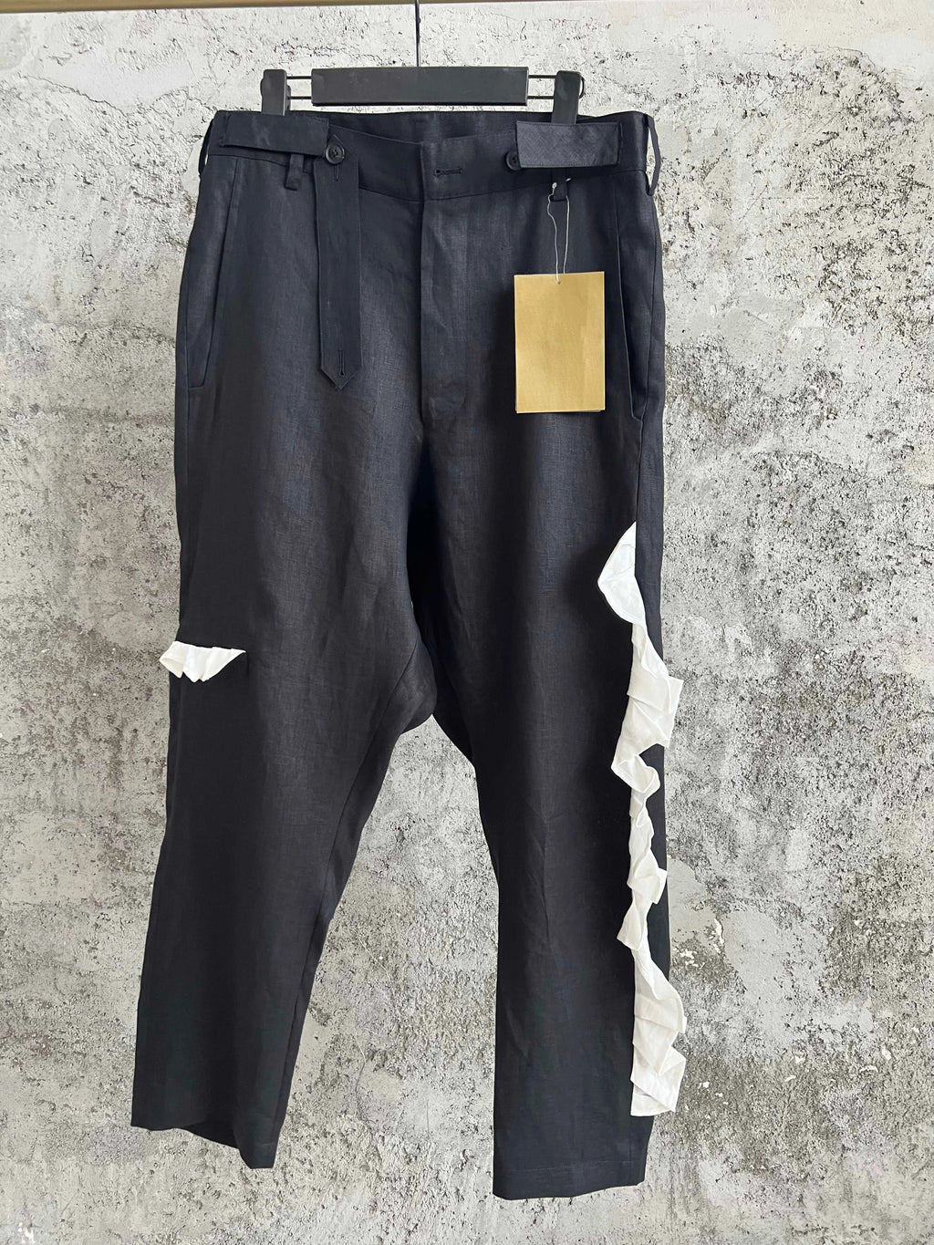 TOP-YAMAMOTO original dark design sense white patchwork linen casual pants asymmetrical loose long pants