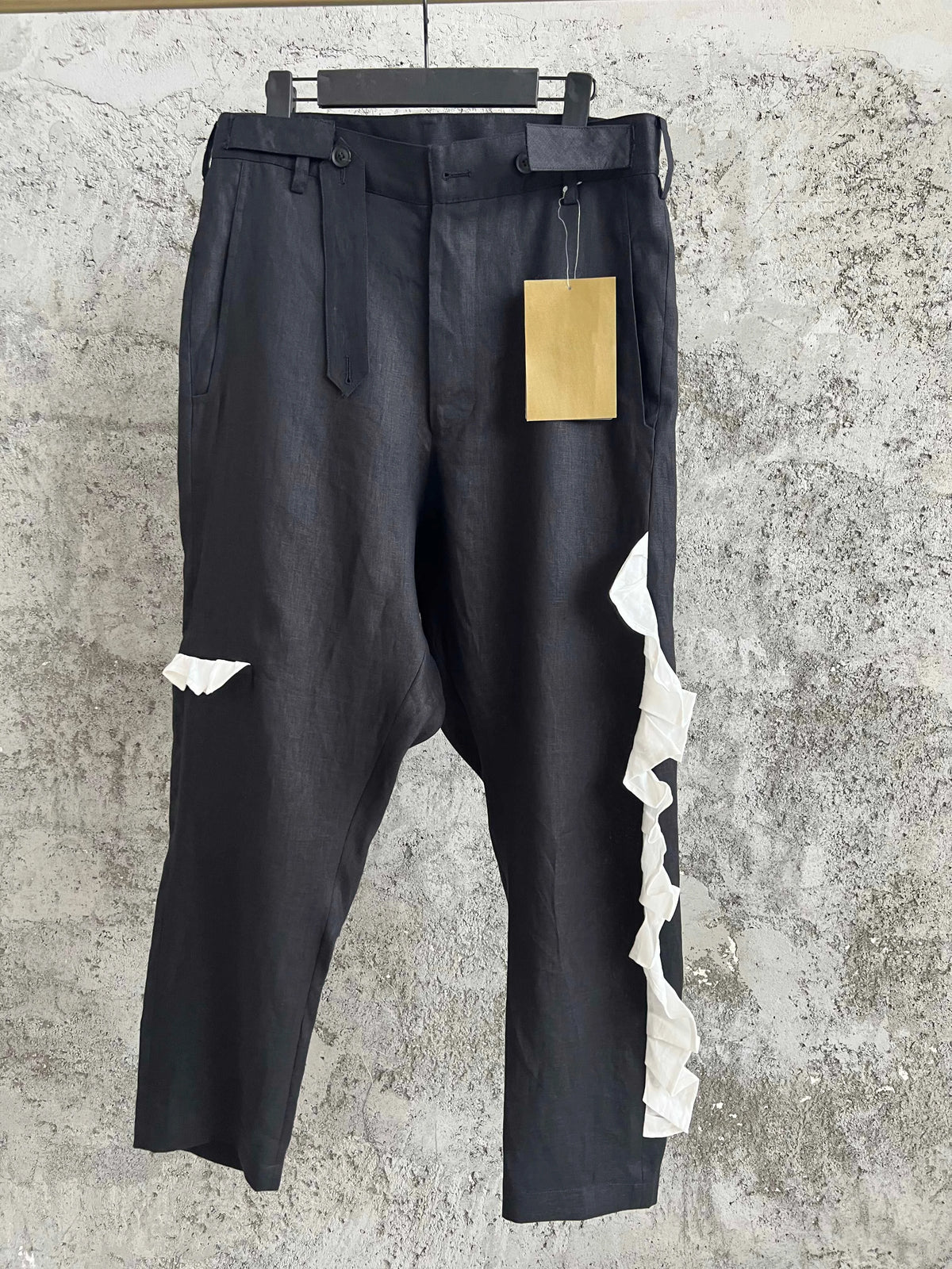 TOP-YAMAMOTO original dark design sense white patchwork linen casual pants asymmetrical loose long pants