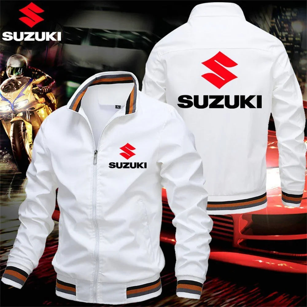 Suzuki Motorcycle Team Replica Stand Collar Jacket, Men's Outdoor Riding Casual Top, Trendy Printed Windproof Coat