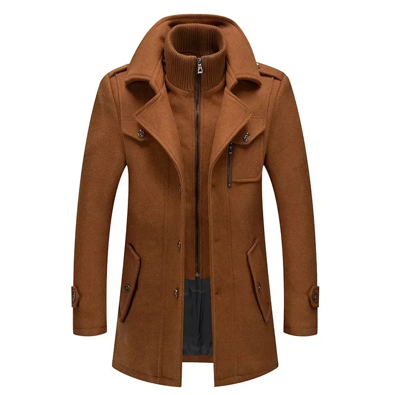Zipper Coat Windbreak Woolen Overcoat Men Fashion Autumn Winter Wool Trench Coats Fashion Middle Long Jacket Male Double Collar