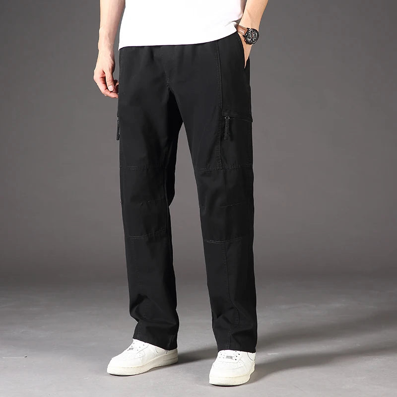 Classic Man Casual Cargo Pants Zipper Pockets Big and Tall Sports Outdoor Outfits Khaki Grey Men's Trousers