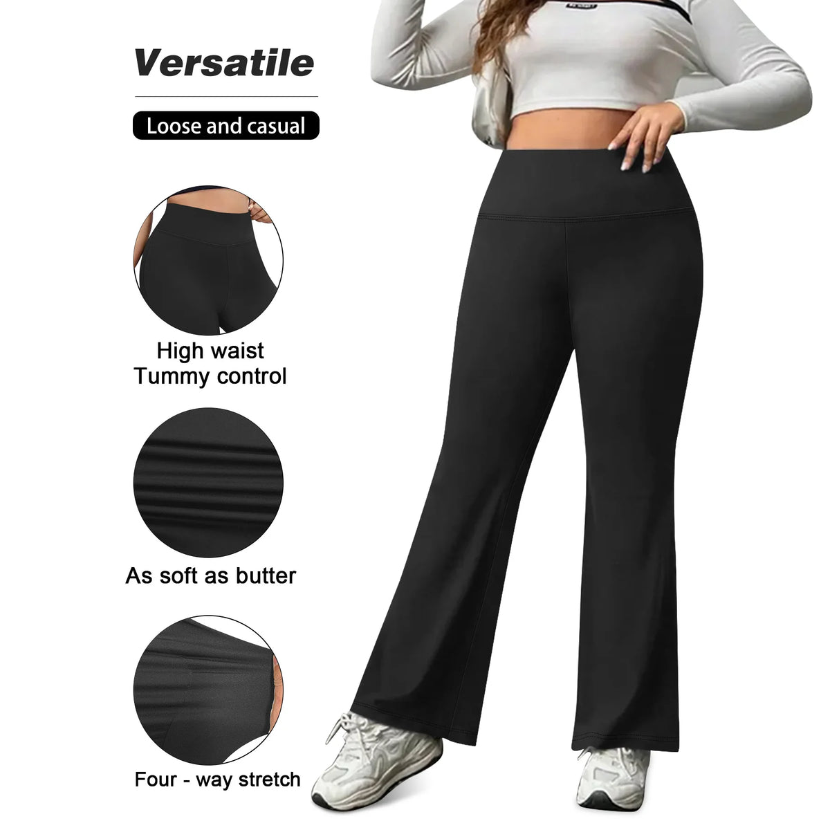 Plus Size Flared Yoga Pants High Waist Tummy Control Wide Leg Elastic Spring Autumn Slim Fitness Leggings