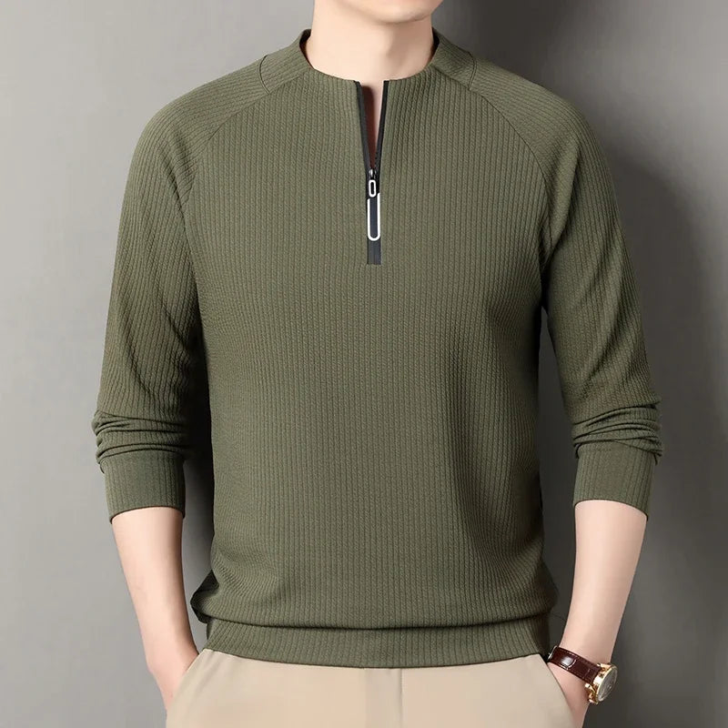 Autumn and Winter Men's Velvet Hoodie Long Sleeve Zipper T-shirt Solid Color Fashion Casual Versatile Top