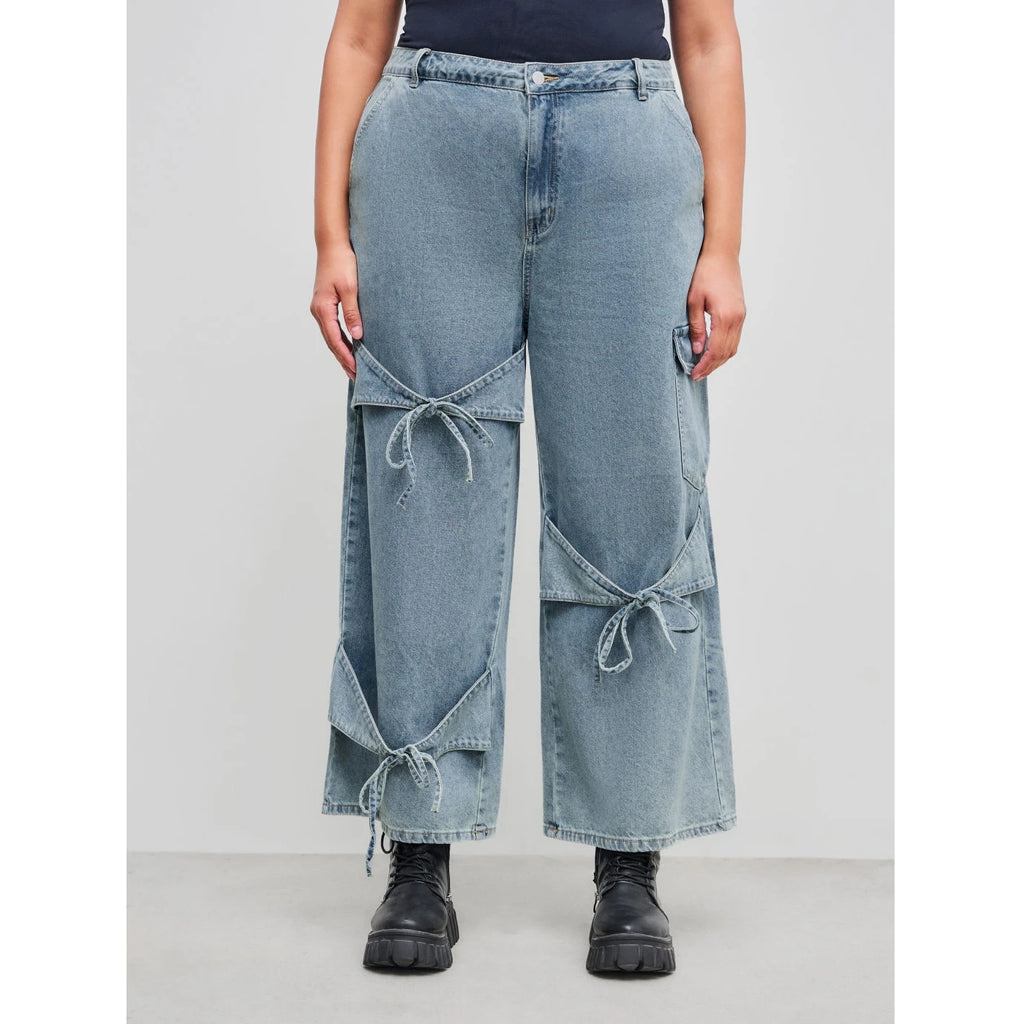 Plus Size Woman Clothing Women Jeans New Fashion Casual Wide Leg Pants With Pocket Design Unique Style And Versatile Simple