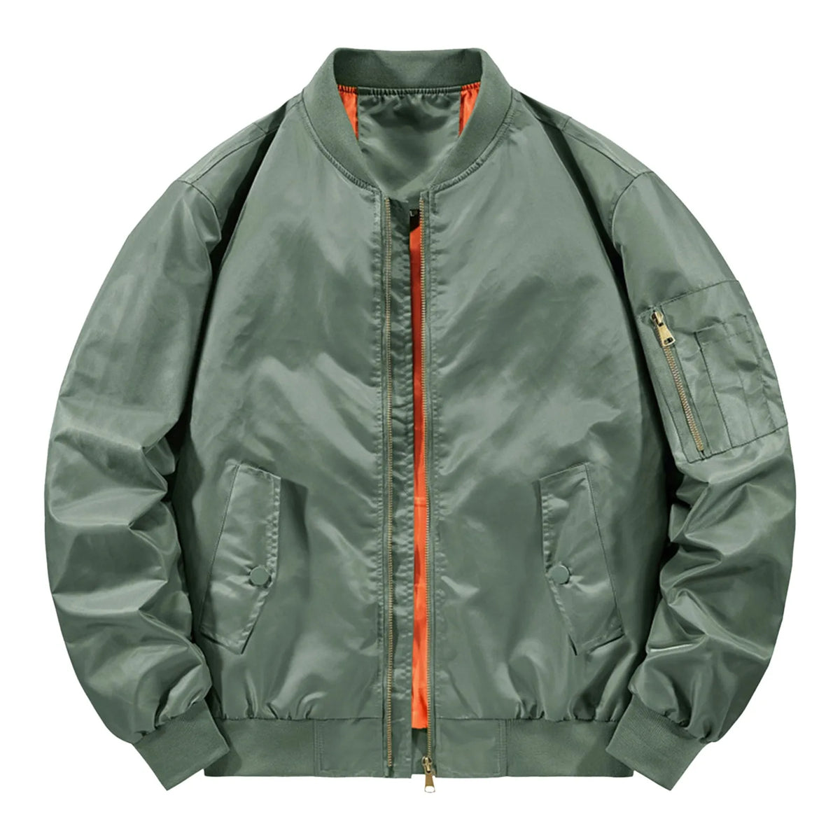 Men'S Leisure Standing Neck Bomber Jacket Spring And Autumn Vintage Long Sleeve Zippered Lightweight Baseball Jacket Coat