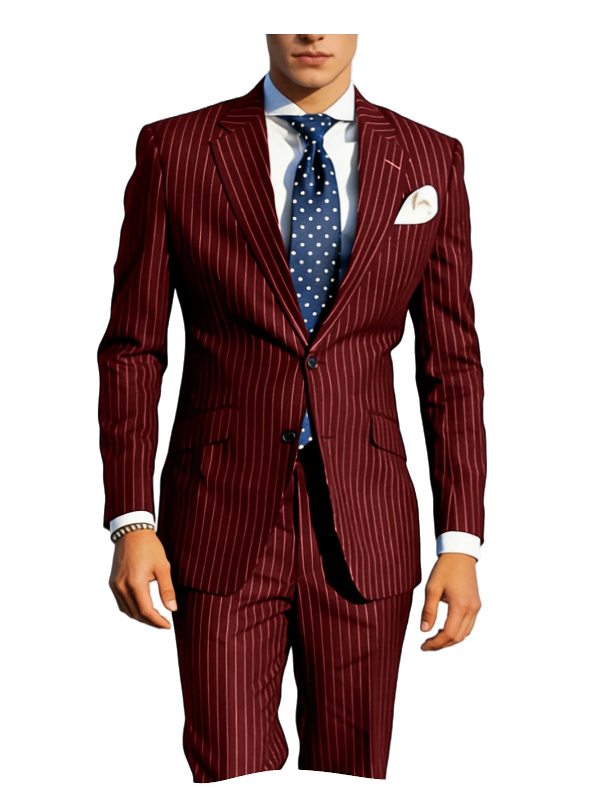 Men's Classic Stripe Suits 2 Piece ( Blazer+Pants ) Notch Lapel 2 Buttons Slim Fit Jacket & Trousers for Business Casual Wedding