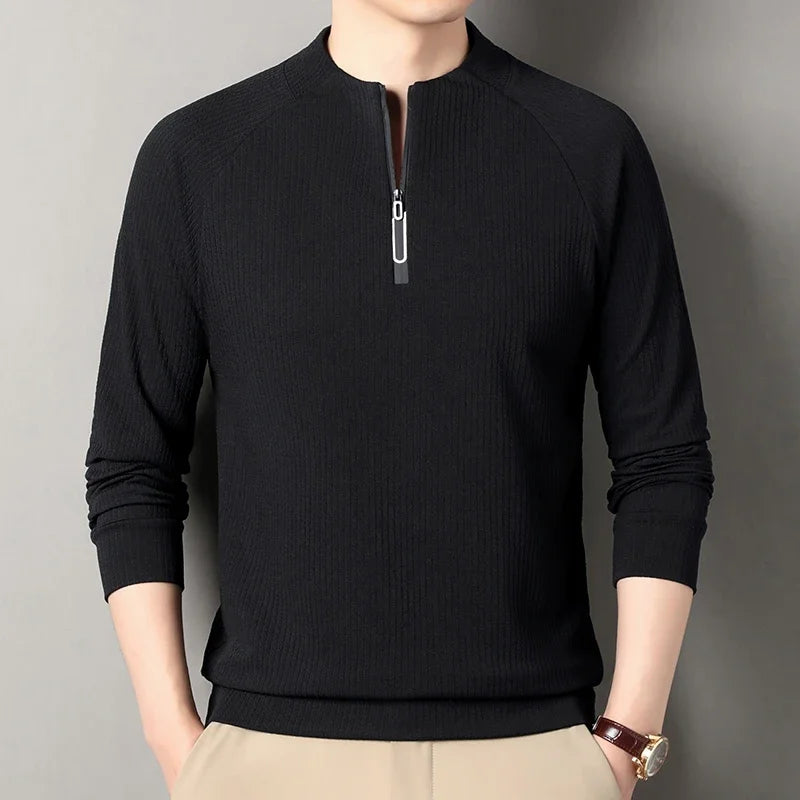 Autumn and Winter Men's Velvet Hoodie Long Sleeve Zipper T-shirt Solid Color Fashion Casual Versatile Top